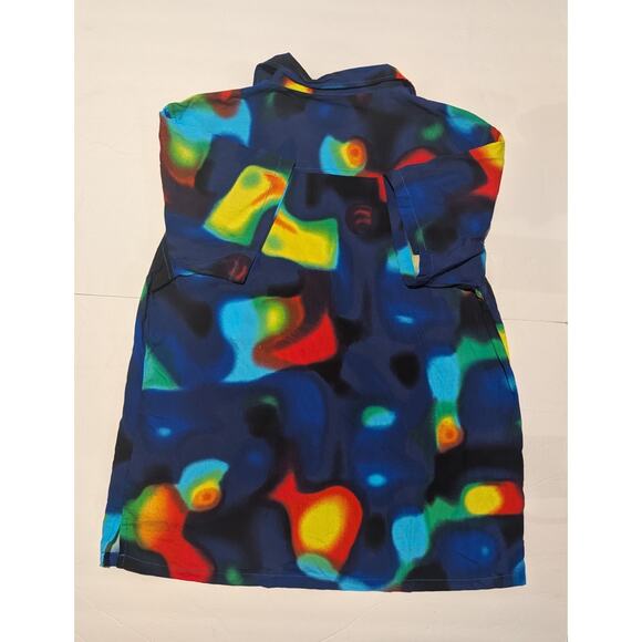 RSQ Multi-color Rayon Camp Shirt M Heat Map Abstract Cuban Aloha Vibrant Tie Dye - Picture 12 of 13